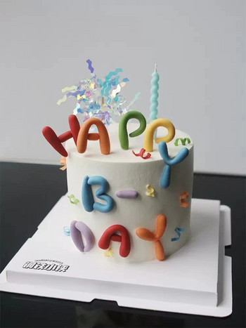 Ins Style Цветно писмо Честит рожден ден Мека дъвка Декорация на торта Сладкоцветен Топер за торта Детски парти принадлежности Подаръци