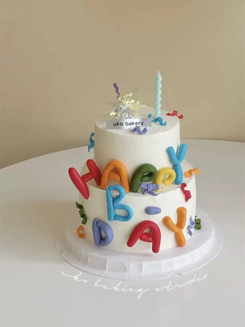 Ins Style Цветно писмо Честит рожден ден Мека дъвка Декорация на торта Сладкоцветен Топер за торта Детски парти принадлежности Подаръци