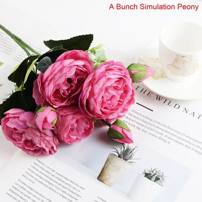 Kunstlilled Vintage siidist pojengibukett nisukõrvad Lilledega segatud pulmade pulmade käeshoitav võltslilledega kodupeo kaunistus