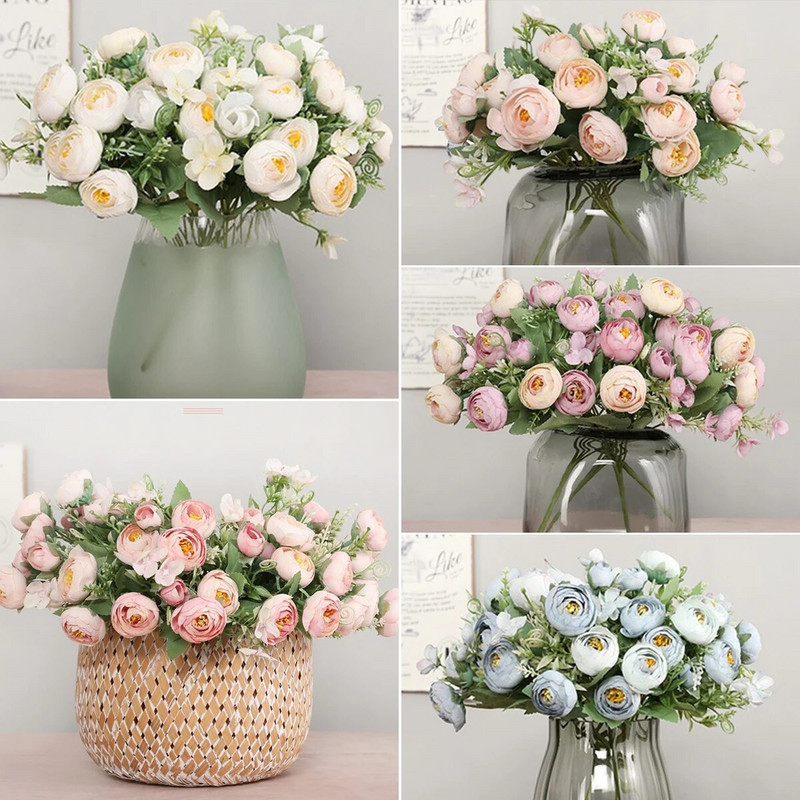 Kunstlilled Vintage siidist pojengibukett nisukõrvad Lilledega segatud pulmade pulmade käeshoitav võltslilledega kodupeo kaunistus