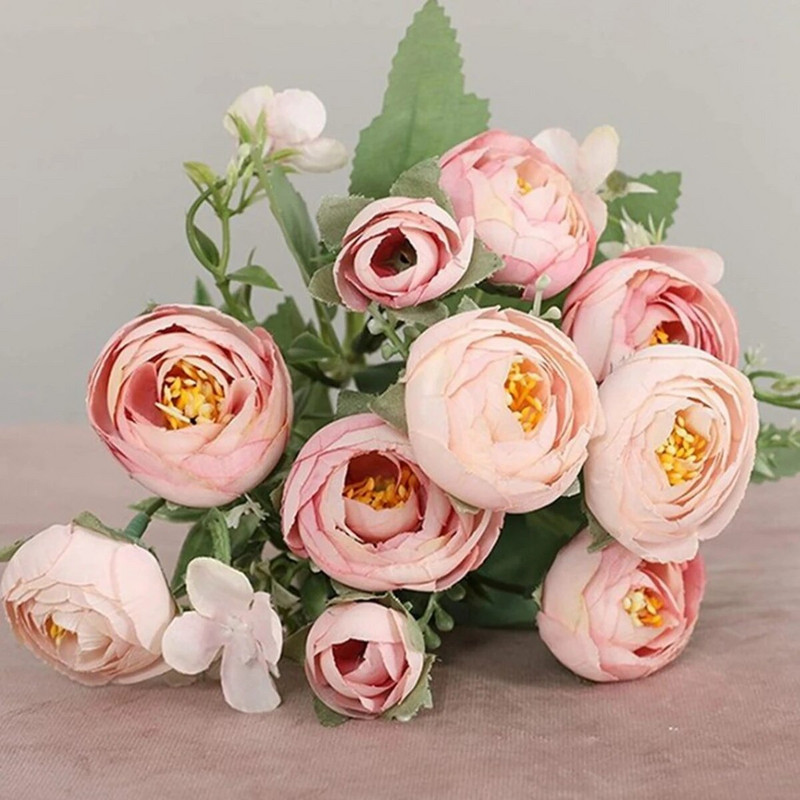 Kunstlilled Vintage siidist pojengibukett nisukõrvad Lilledega segatud pulmade pulmade käeshoitav võltslilledega kodupeo kaunistus