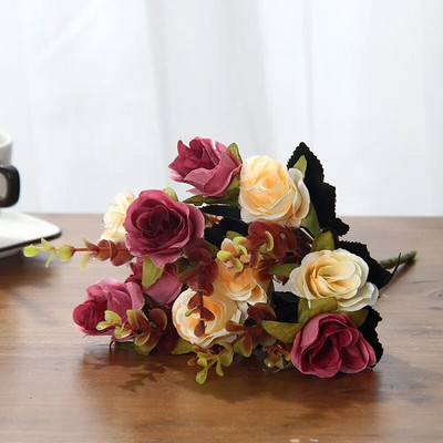 Retro šilko rožių dirbtinių gėlių puokštė bijūnų hortenzija vintažinė nuotakos laikiklis netikroms gėlėms namų dekoravimo priedai „pasidaryk pats“