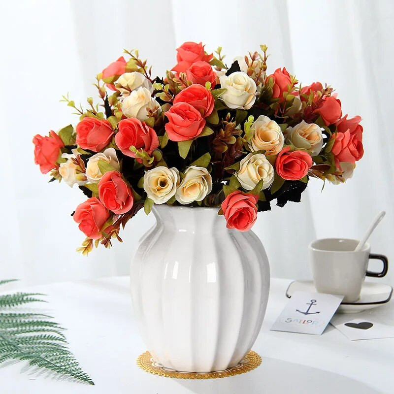 Retro šilko rožių dirbtinių gėlių puokštė bijūnų hortenzija vintažinė nuotakos laikiklis netikroms gėlėms namų dekoravimo priedai „pasidaryk pats“