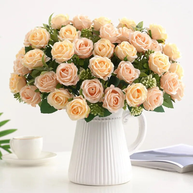 10 capete flori artificiale matase trandafir bujor casa gradina petrecere nunta decorare Craciun plante false vaza decor pentru casa