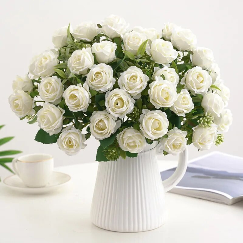 10 capete flori artificiale matase trandafir bujor casa gradina petrecere nunta decorare Craciun plante false vaza decor pentru casa