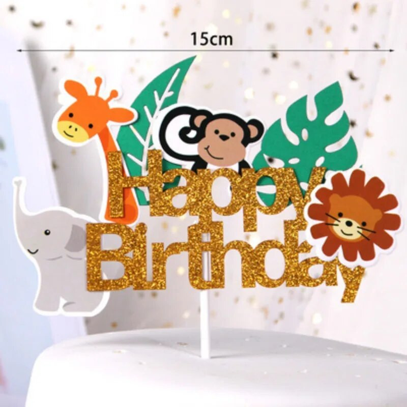 Gyvūnų torto dekoras Happy One 1-ojo gimtadienio vakarėlis Džiunglių miško lapės safaris Voverės ežiuko tortas Kūdikių dušas Vaikų kepimas