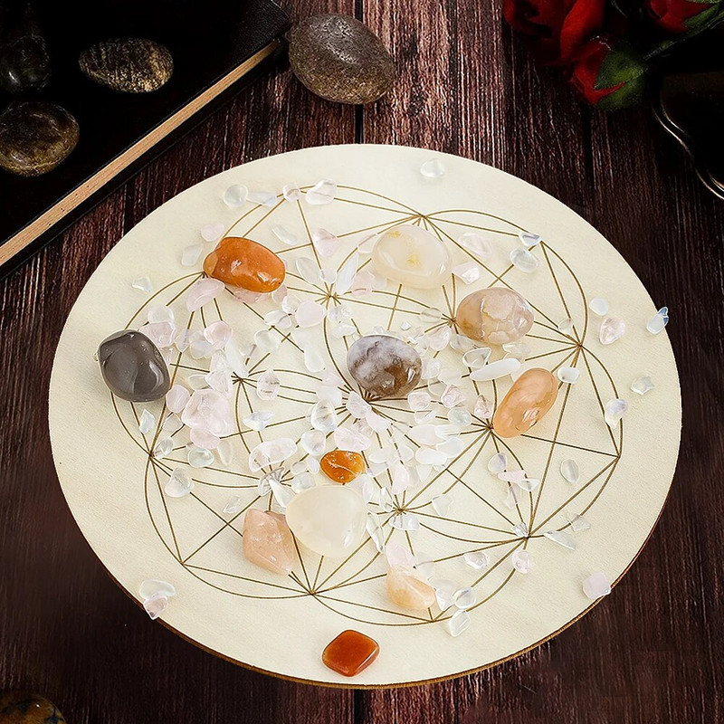 Mandala Crystal Grid lenta jogos meditacija šventa geometrinė medinė lėkštė meditacija joga dvasinė Wicca altoriaus ritualo reikmenys