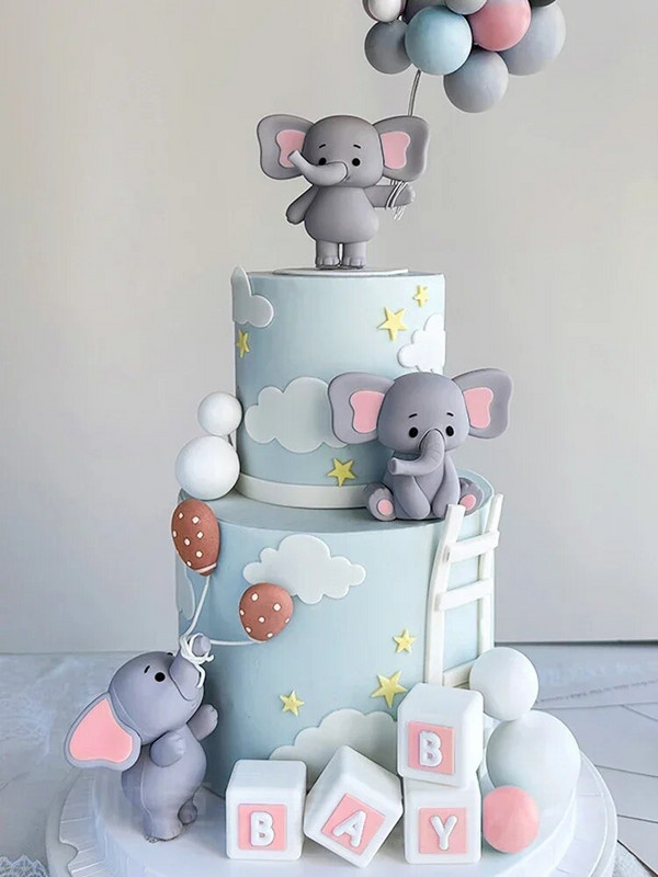 Dječji slon Dekoracija torte Lutka Balon Beba slon Kockice Dječji vrh za tortu za prvi rođendan Krštenje bebe Otkrivanje spola