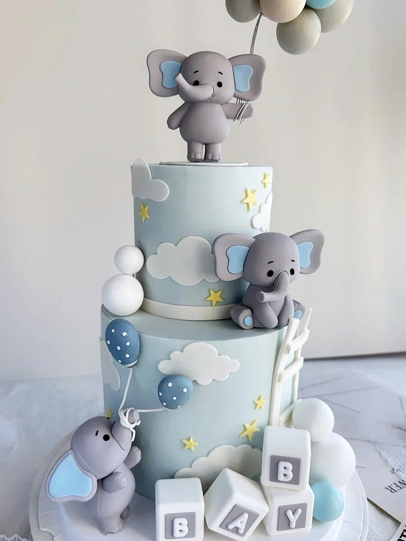 Dječji slon Dekoracija torte Lutka Balon Beba slon Kockice Dječji vrh za tortu za prvi rođendan Krštenje bebe Otkrivanje spola