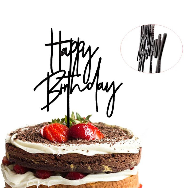 Naujas ranka rašomas su gimtadieniu torto apmušalas, juodas akrilinis gimtadienio torto apmušalas, skirtas vaikams gimtadienio vakarėlio reikmenys Tortų papuošimai