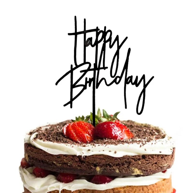 Naujas ranka rašomas su gimtadieniu torto apmušalas, juodas akrilinis gimtadienio torto apmušalas, skirtas vaikams gimtadienio vakarėlio reikmenys Tortų papuošimai