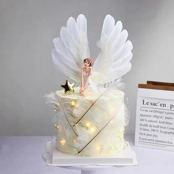 White Angel Cupcake Toppers Baby Angel Cake Toppers Toppers Декорация на торта за годишнина Рожден ден Сватба Baby Shower