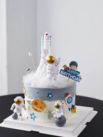 Astronaut Cake Topper Космическо пространство Birthday Decoration Boy Rocke Astronaut Cake Decoration Planet UFO Kid Party Tools Baby Shower