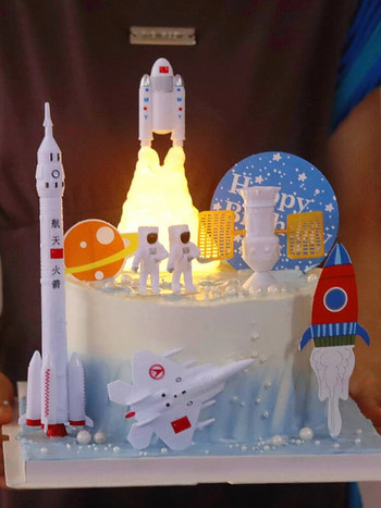 Astronaut Cake Topper Космическо пространство Birthday Decoration Boy Rocke Astronaut Cake Decoration Planet UFO Kid Party Tools Baby Shower