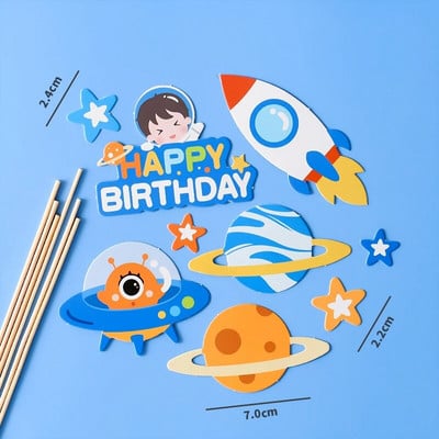 Ozdoba na tortu s astronautmi, vesmír, narodeninová dekorácia, chlapec, rock, astronaut, dekorácia torty, planéta, UFO, detské párty nástroje, bábätková sprcha