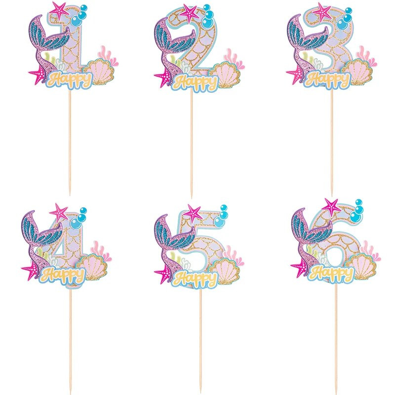 1–9 Blizganti undinėlės uodegos torto puošmena vaikams 1-ojo gimtadienio vakarėlio dekoravimas „Pasidaryk pats“ mergaičių undinės vakarėlio dekoras po jūra Vakarėlio dekoravimas