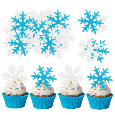 50 τμχ Βρώσιμα κέικ Cupcake Toppers Snowflakes Χριστουγεννιάτικη διακόσμηση για χειμερινό πάρτι λευκό και μπλε