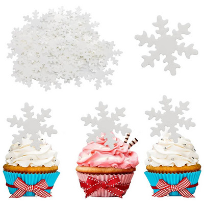 50 τμχ Βρώσιμα κέικ Cupcake Toppers Snowflakes Χριστουγεννιάτικη διακόσμηση για χειμερινό πάρτι λευκό και μπλε