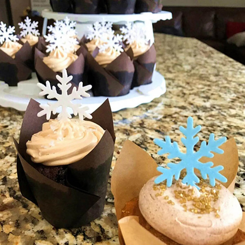 50 vnt. Valgomasis pyragas, keksas, snaigės Kalėdų žiemos vakarėlio dekoravimas balta ir mėlyna