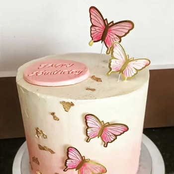 Честит рожден ден Пайети Кръгла пеперуда Топпер за торта Симулация на декорация на торта Пеперуди Консумативи за украса на сватбена торта
