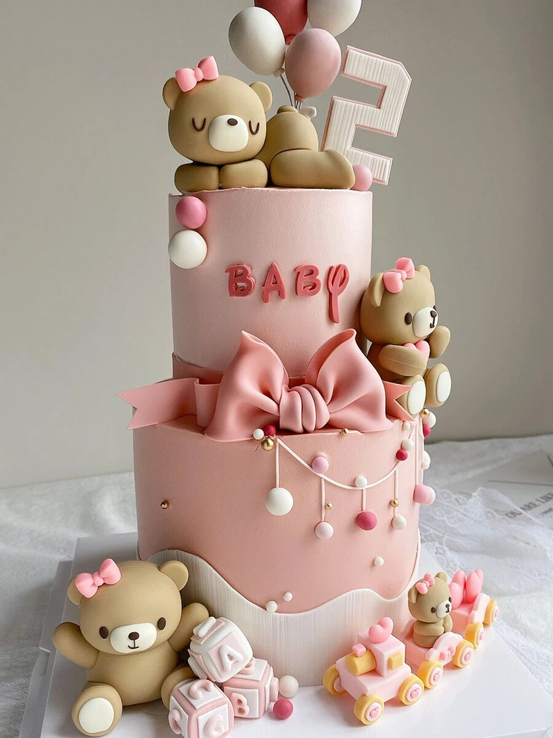 Multifilmi koogikaunistus Roosa Sinine karu beebinukk poisstüdruk Palju õnne 1. sünnipäevaks koogitops Sugu paljastab beebiõhtu autokaunistused