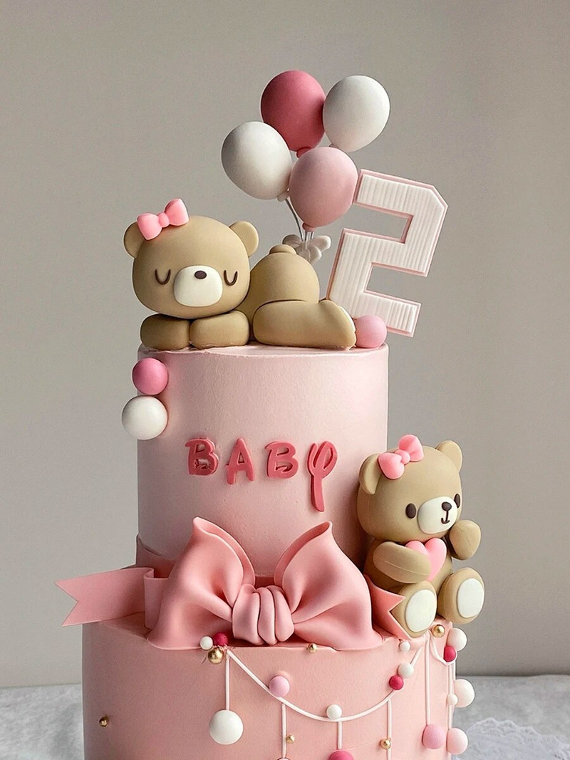 Multifilmi koogikaunistus Roosa Sinine karu beebinukk poisstüdruk Palju õnne 1. sünnipäevaks koogitops Sugu paljastab beebiõhtu autokaunistused