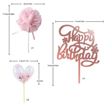 Restards Rose Gold Happy Birthday Cake Topper Heart Pink Pearls Cupcake Toppers за момичета Princess Party Decorations Консумативи