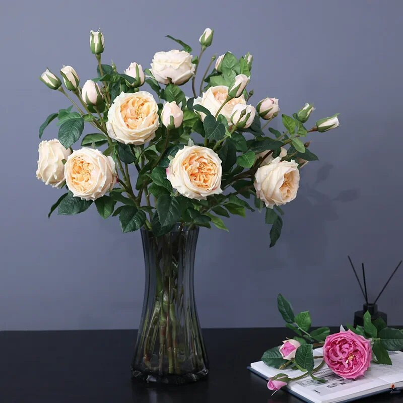 Mākslīgo ziedu mitrinošs 3 rožu pušķis viesnīcas ziedu viesistabas mākslīgo ziedu ornaments