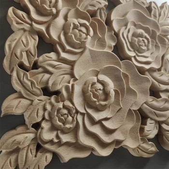 Rose Flower Woodcarving Decal Ντουλάπια πόρτας Vintage Ξύλο Απλικέ Ευρωπαϊκό Ξυλογλυπτικό Onlay Αυτοκόλλητο για διακόσμηση επίπλων