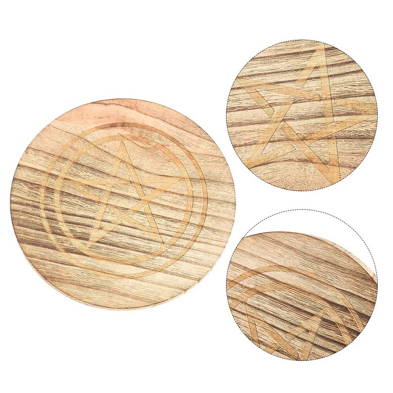 Taro reikmenys Pentagram medinė lėkštė krištolinis akmuo, vieta, žvakių dėklas, altorius energijos dekoras, stalas, šilumos izoliacija, padėkliukas