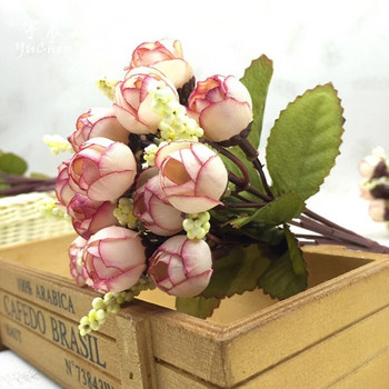 Есен 15 глави/букет малки пъпки рози прицветници симулация на цветя копринена роза декоративни цветя Декорации за дома за сватба 24CM