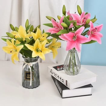 3 Head Artificia Lily Flower Wedding Home Decor Фотография Аранжировка Фалшиви цветя Орнаменти за декорация на дома