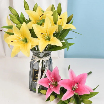 3 Head Artificia Lily Flower Wedding Home Decor Фотография Аранжировка Фалшиви цветя Орнаменти за декорация на дома