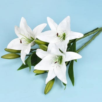 3 Head Artificia Lily Flower Wedding Home Decor Фотография Аранжировка Фалшиви цветя Орнаменти за декорация на дома