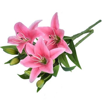 3 Head Artificia Lily Flower Wedding Home Decor Фотография Аранжировка Фалшиви цветя Орнаменти за декорация на дома