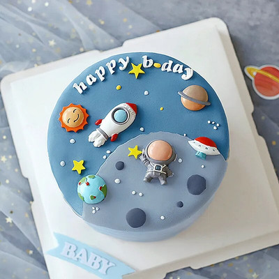 Decor Cake Topper Astronaut Kosmos Poisi sünnipäevapeo kaunistused UFO Kids Decor Cake Topper Magustoit Baby Shower DIY Decor osa