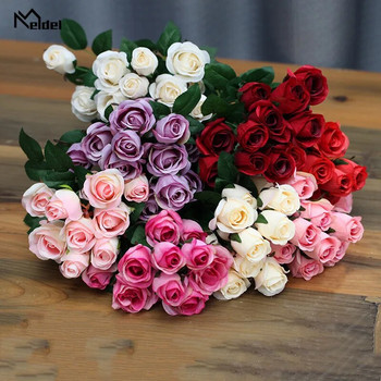 12 κεφαλές Κομψά τεχνητά τριαντάφυλλα Λουλούδια τσαμπί Προσομοίωση Μεταξωτά λουλούδια Νυφικό μπουκέτο χεριών στο σπίτι Διακόσμηση γάμου Τριαντάφυλλο Floral