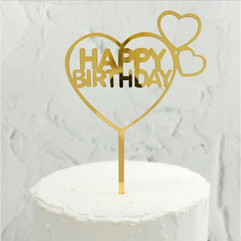 10 бр. Честит рожден ден Топер за торта Розово злато Акрилни топери за торта Бебешка торта Торта за рожден ден Декорации за флагове за торта 10x15 см