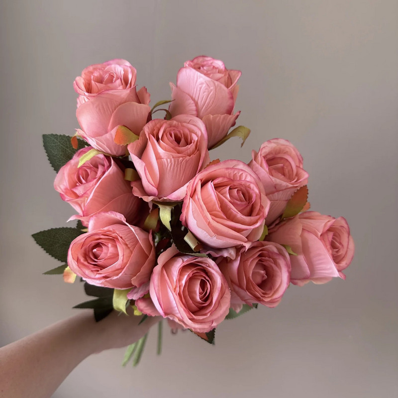 10 vnt dirbtinių šilko rožių Dirbtinės gėlės namų dekoravimo aksesuarai netikros rožių puokštė Vestuvių dekoras Vakarėlio stalas gėlių ornamentas