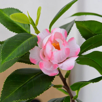 Νέο 3 κεφάλι τεχνητό δέντρο καμέλιας λουλούδι μεταξιού άνοιξη μεταξωτό λουλούδι PVC μπονσάι αψίδα γάμου στηρίγματα διακόσμησης σπιτιού ψεύτικο φυτό