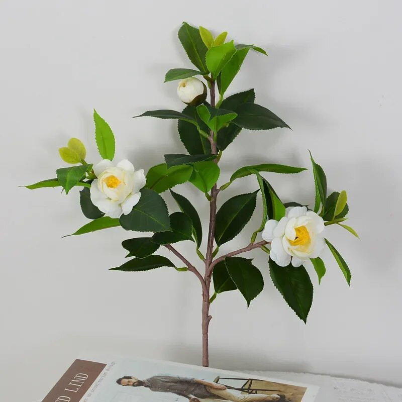 Uus 3pea kunstlik kameeliapuu siidist lill kevadine siidlill PVC bonsai kaar pulmarekvisiidid kodukaunistus võlts taim