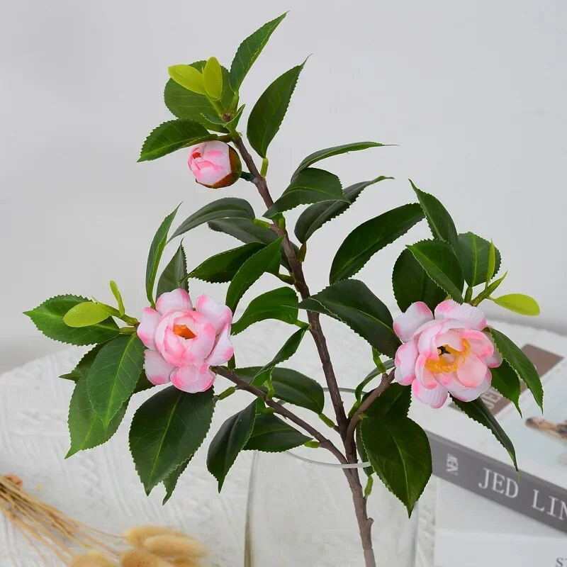 Uus 3pea kunstlik kameeliapuu siidist lill kevadine siidlill PVC bonsai kaar pulmarekvisiidid kodukaunistus võlts taim