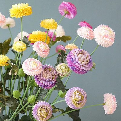 Kaunis Spring Chrysanthemum Daisy lilleoksa lehtedega kvaliteetsed kunstlilled kodukaunistusega