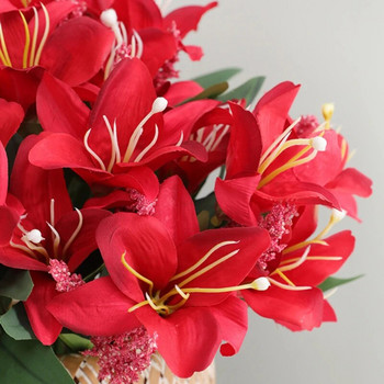 33CM изкуствено цвете, червено, 7-глави, мини букет от лилии, сватбена украса, цветна стена, озеленяване, декорация на дома