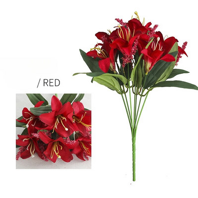 33CM flori artificiale roșii 7 capete mini buchet de crini decorare nunta perete cu flori amenajare peisagistică decorare acasă