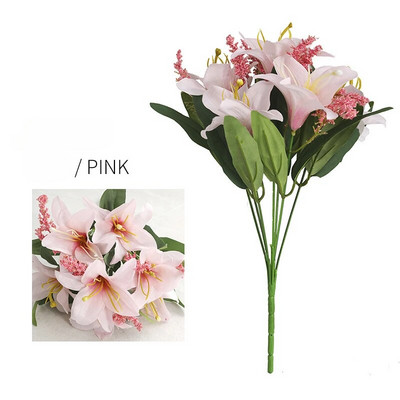 33CM flori artificiale roșii 7 capete mini buchet de crini decorare nunta perete cu flori amenajare peisagistică decorare acasă