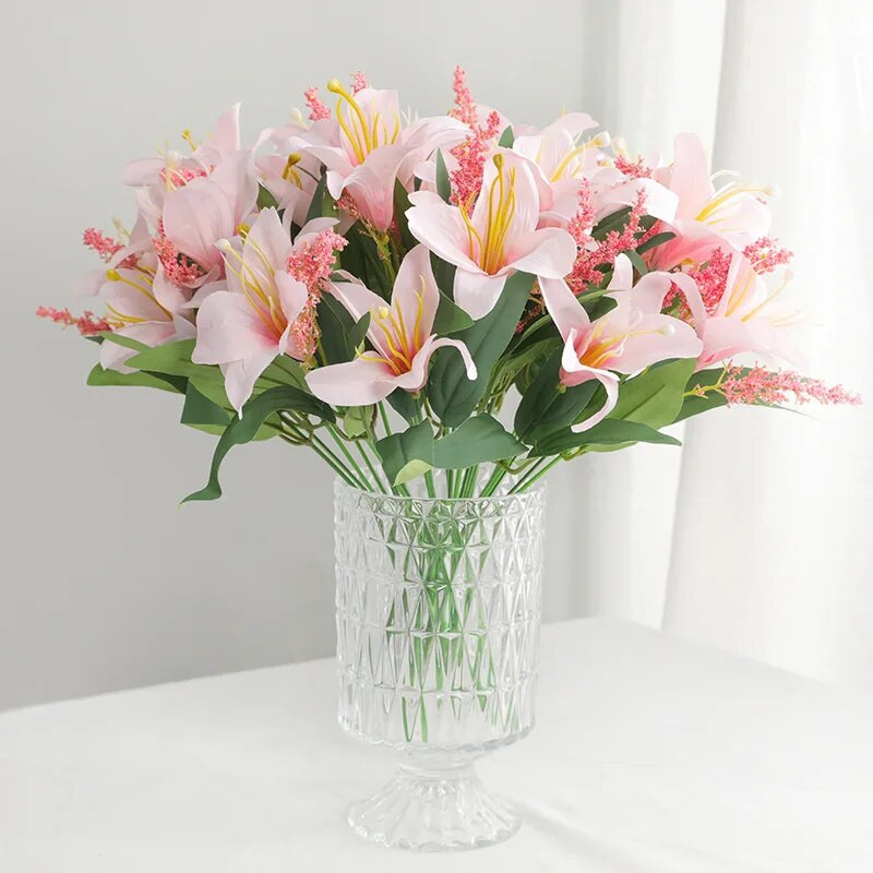 33CM flori artificiale roșii 7 capete mini buchet de crini decorare nunta perete cu flori amenajare peisagistică decorare acasă