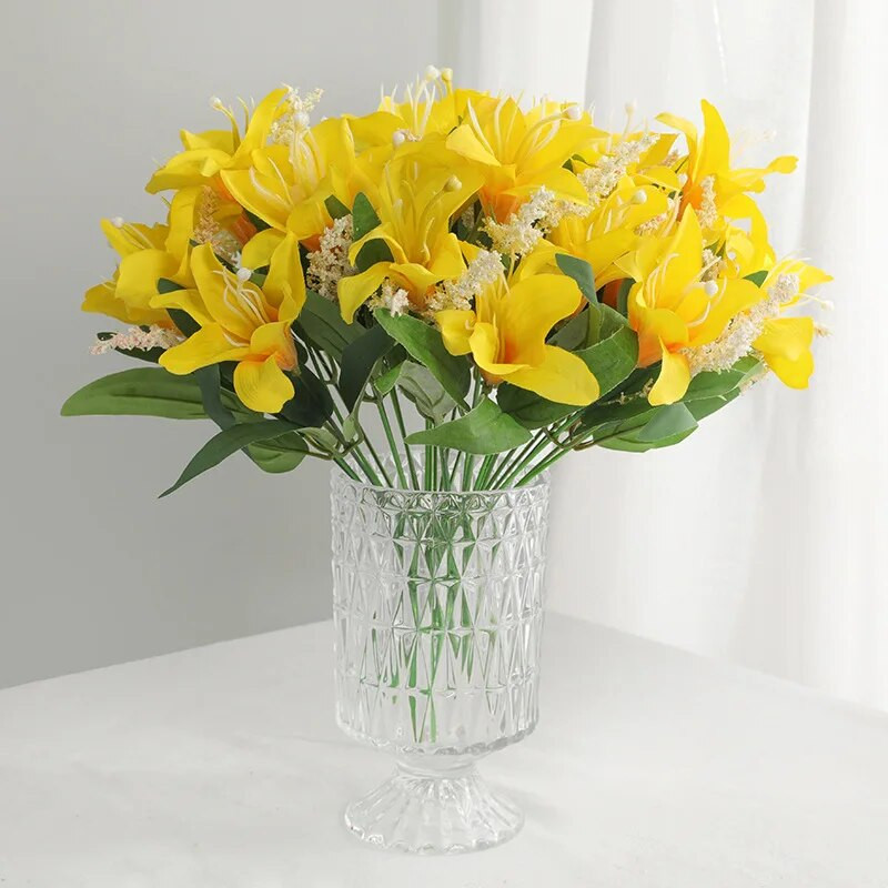 33CM flori artificiale roșii 7 capete mini buchet de crini decorare nunta perete cu flori amenajare peisagistică decorare acasă