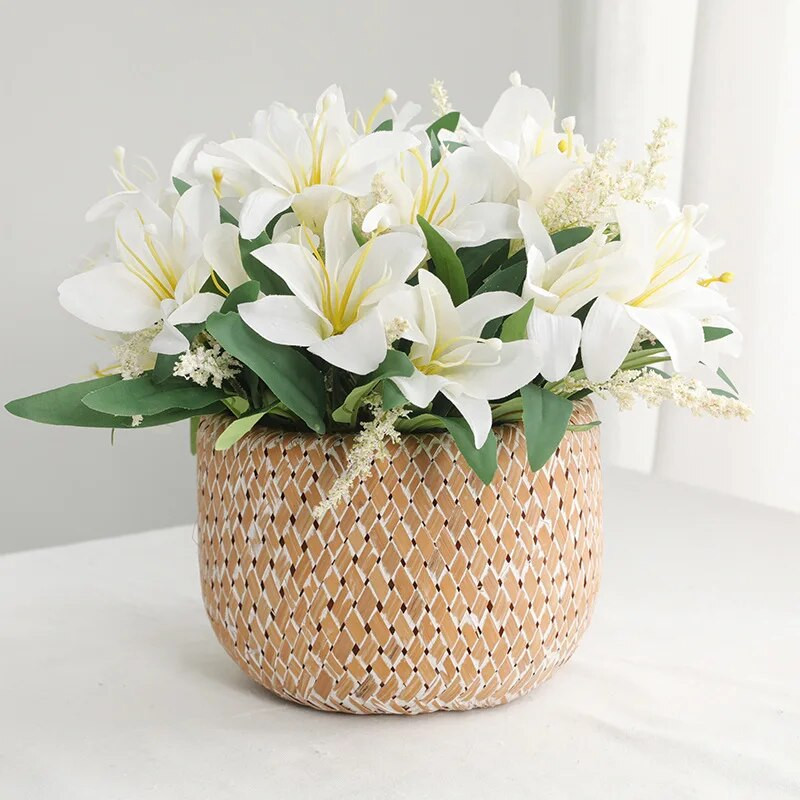 33CM flori artificiale roșii 7 capete mini buchet de crini decorare nunta perete cu flori amenajare peisagistică decorare acasă