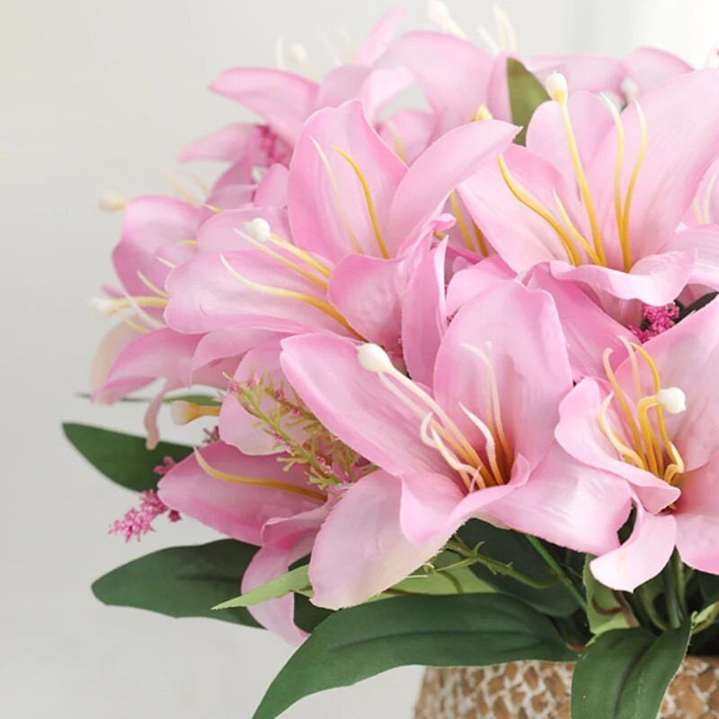 33CM flori artificiale roșii 7 capete mini buchet de crini decorare nunta perete cu flori amenajare peisagistică decorare acasă